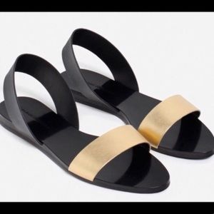 Zara Basic Collection Black & Gold Sandals